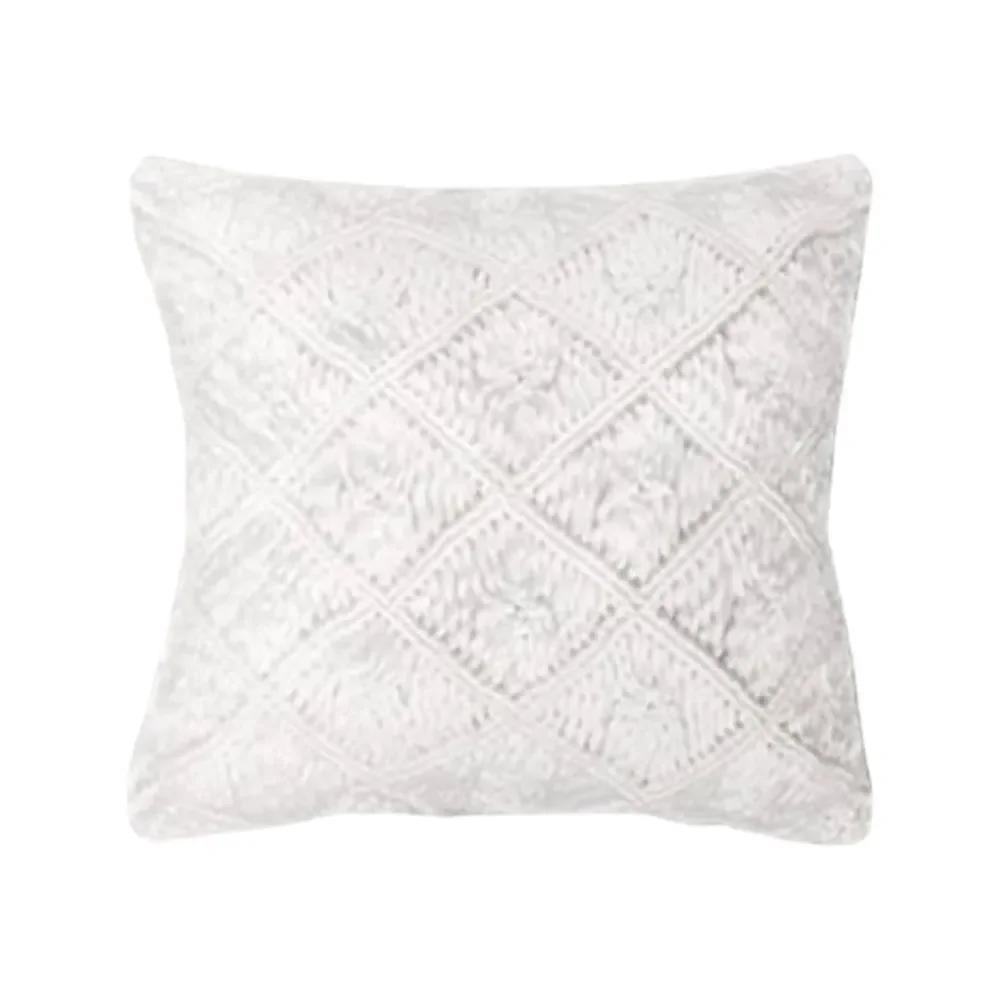 Square Heathered Macrame Throw Toss Pillow by Opalhouse, White 18